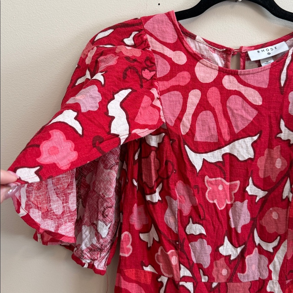 ✨ RHODE Red & Pink Floral Midi Dress | Romantic Statement Dress ✨ - Picture 5 of 7
